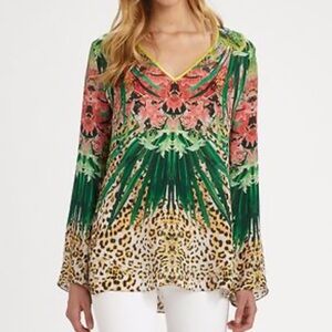 Elie Tahari Silk Floral and Animal Print Blouse
